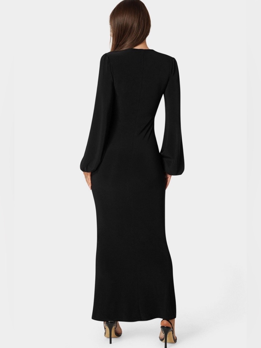 Bebe Black Poet Sleeve Tie-Neck Maxi Dress Size XL - Picture 3 of 15